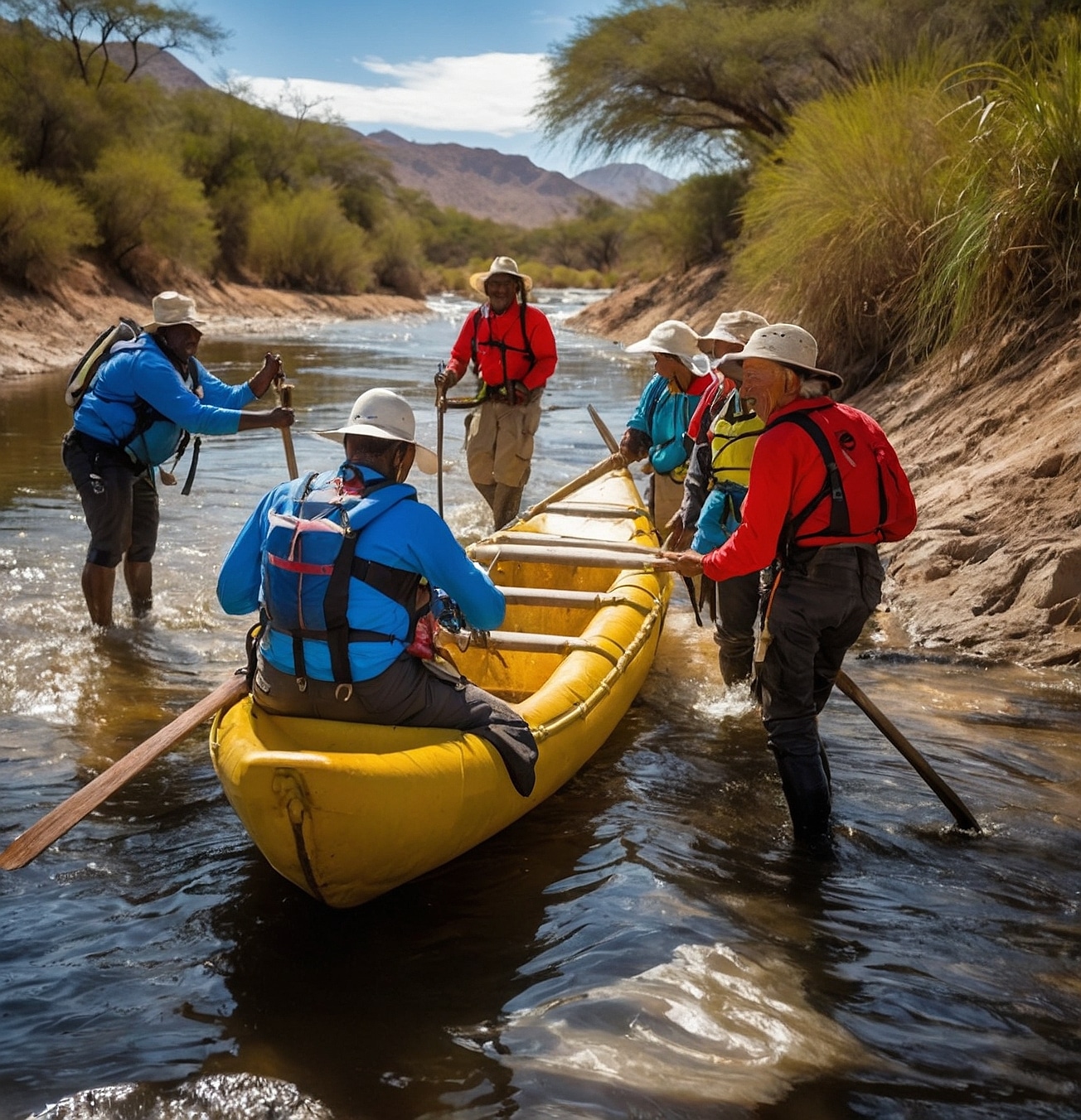 Diversión en kayak con amigos y familia